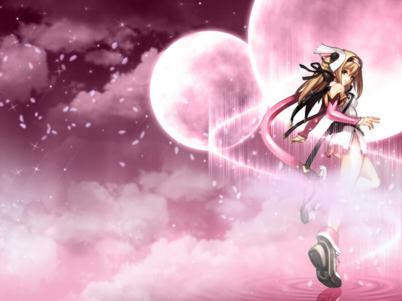 anime girl with pink moon