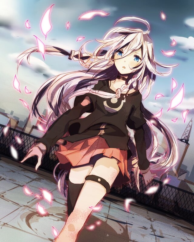 Anime girl with pink petals