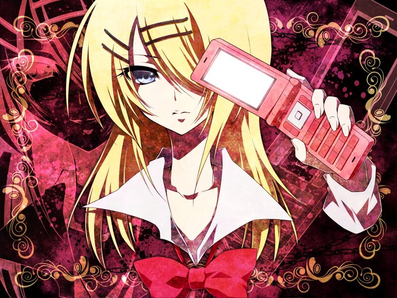 anime girl with pink phone