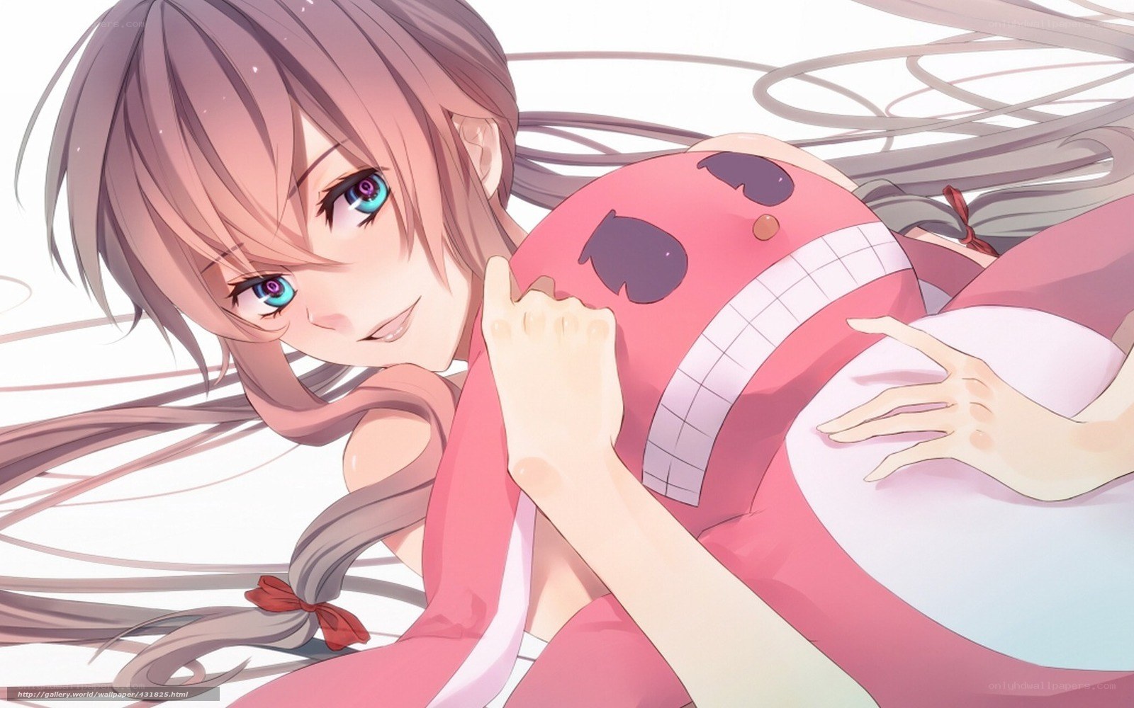anime girl with pink plush