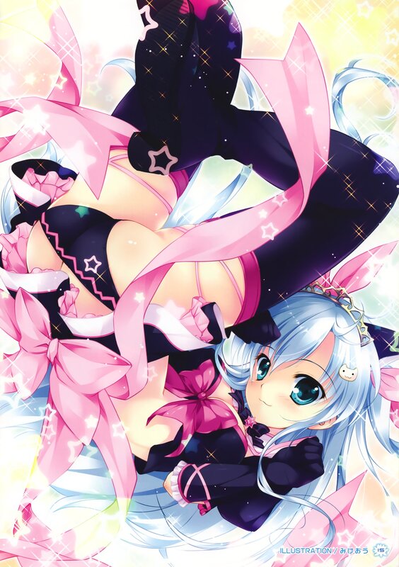 anime girl with pink ribbons