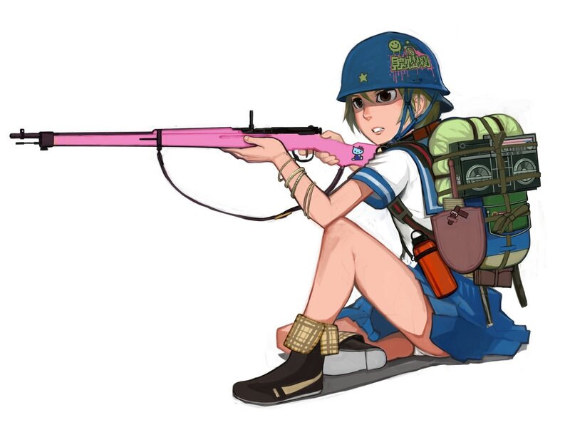anime girl with pink rifle