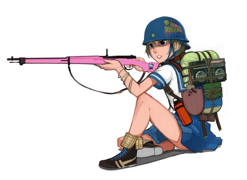 anime girl with pink rifle