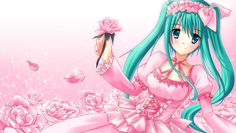 anime girl with pink roses