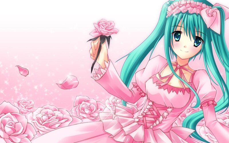 anime girl with pink roses