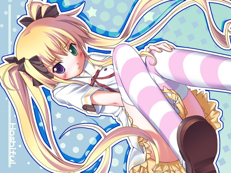 anime girl with pink striped socks