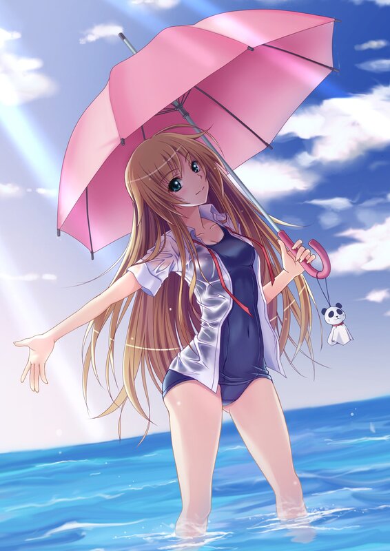 Anime girl with pink umbrella