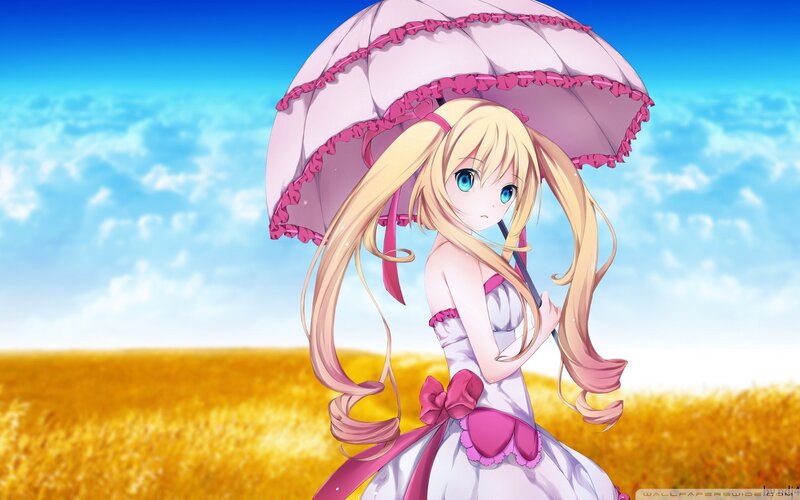 anime girl with pink umbrella
