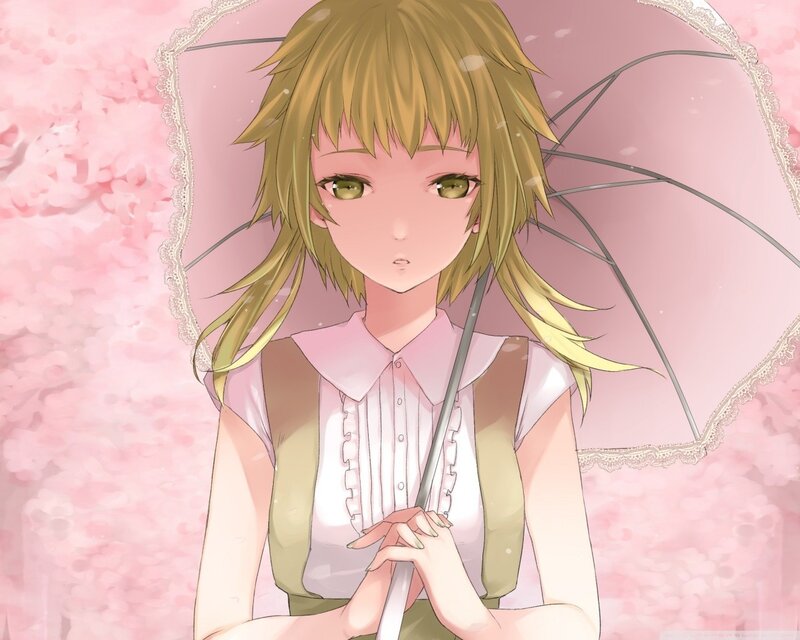 anime girl with pink umbrella