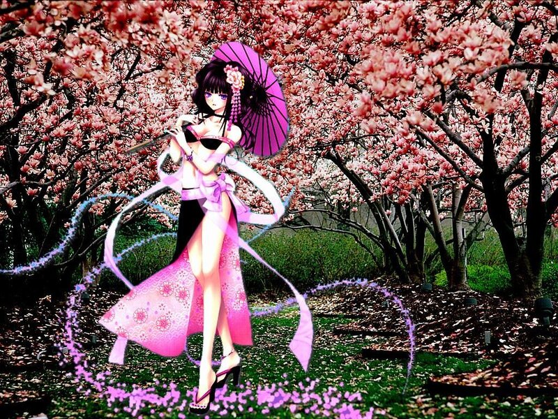 Anime girl with pink umbrella