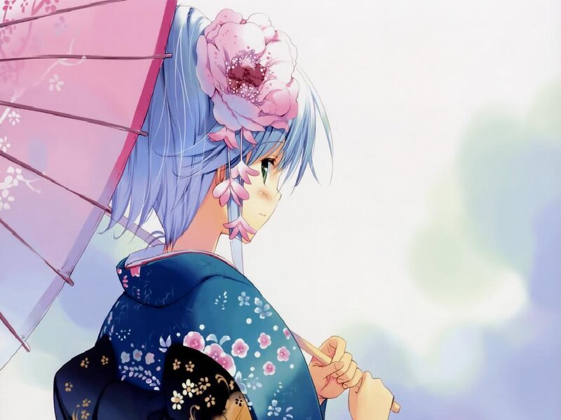 anime girl with pink umbrella