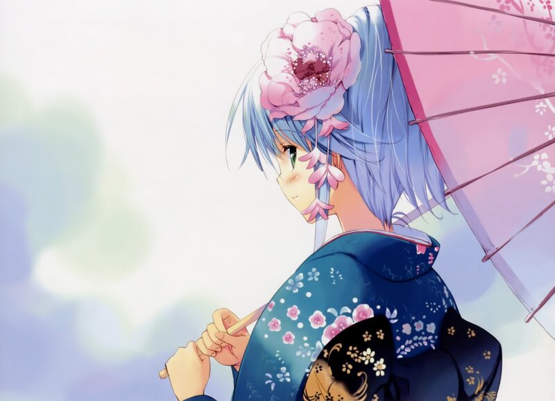 anime girl with pink umbrella