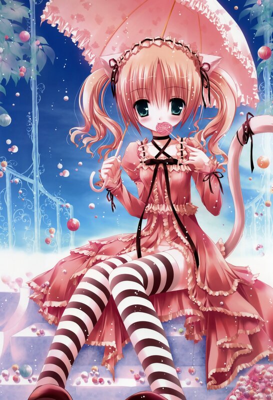 anime girl with pink umbrella