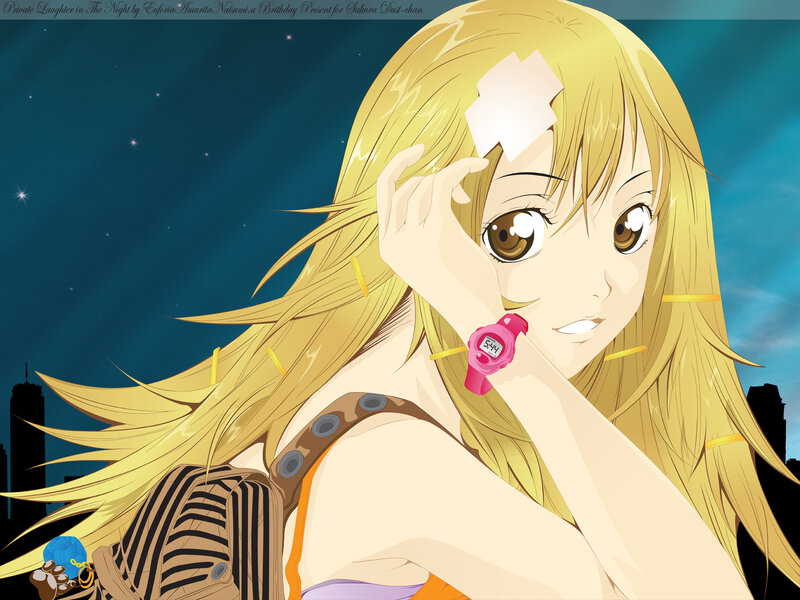 Anime girl with pink watch