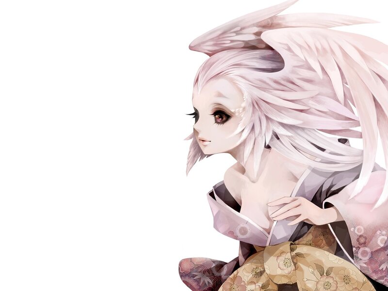 Anime girl with pink wings