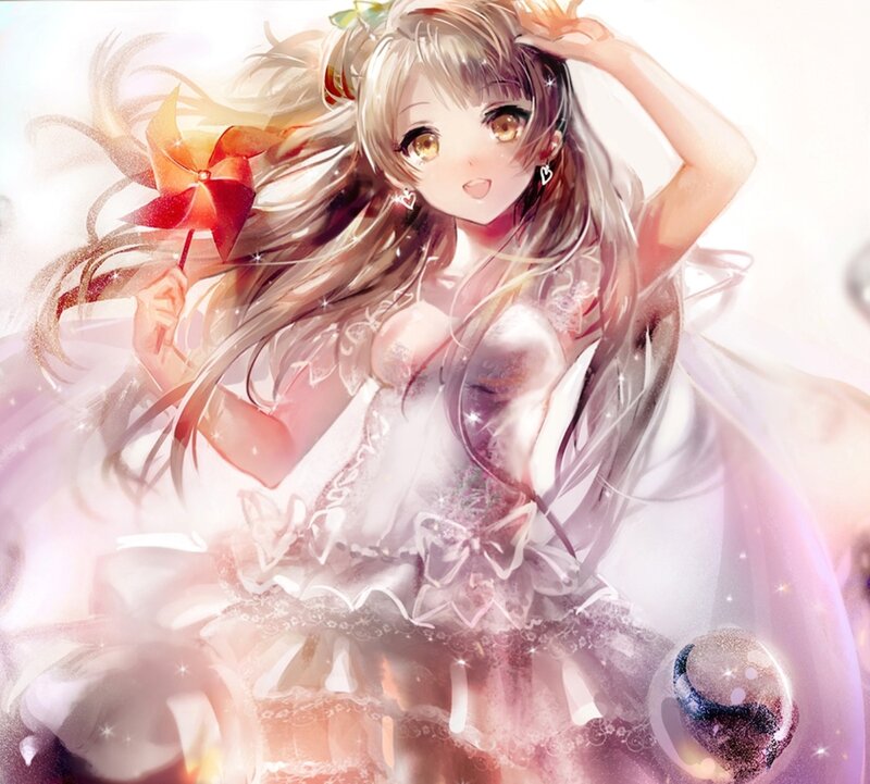 Anime Girl with Pinwheel — White
