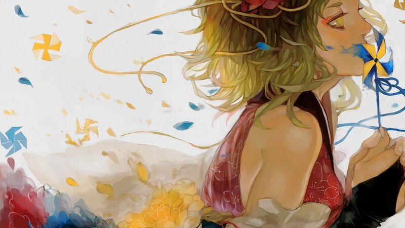 Anime Girl with Pinwheel — Yellow