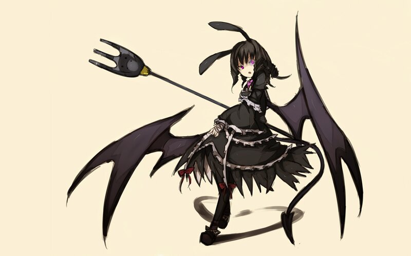 anime girl with pitchfork and wings