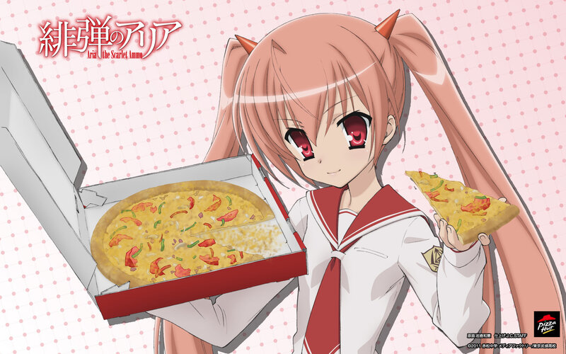 Anime Girl with Pizza — Pink