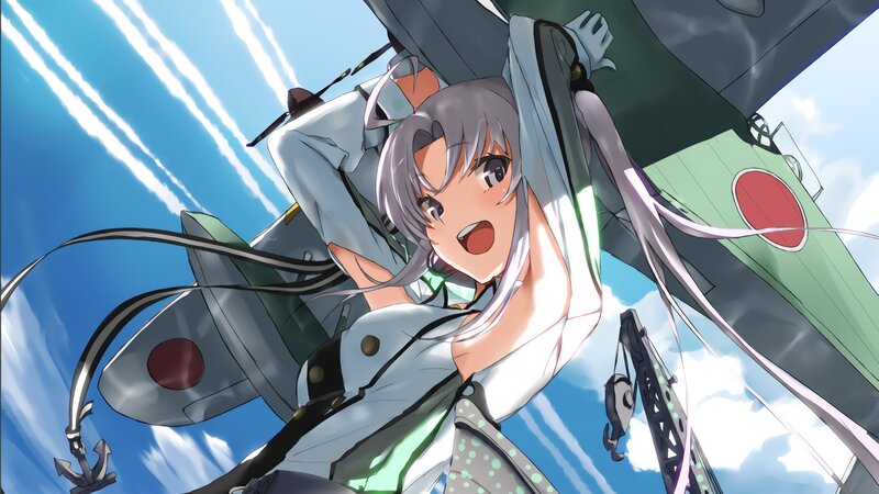 Anime Girl with Plane — Blue
