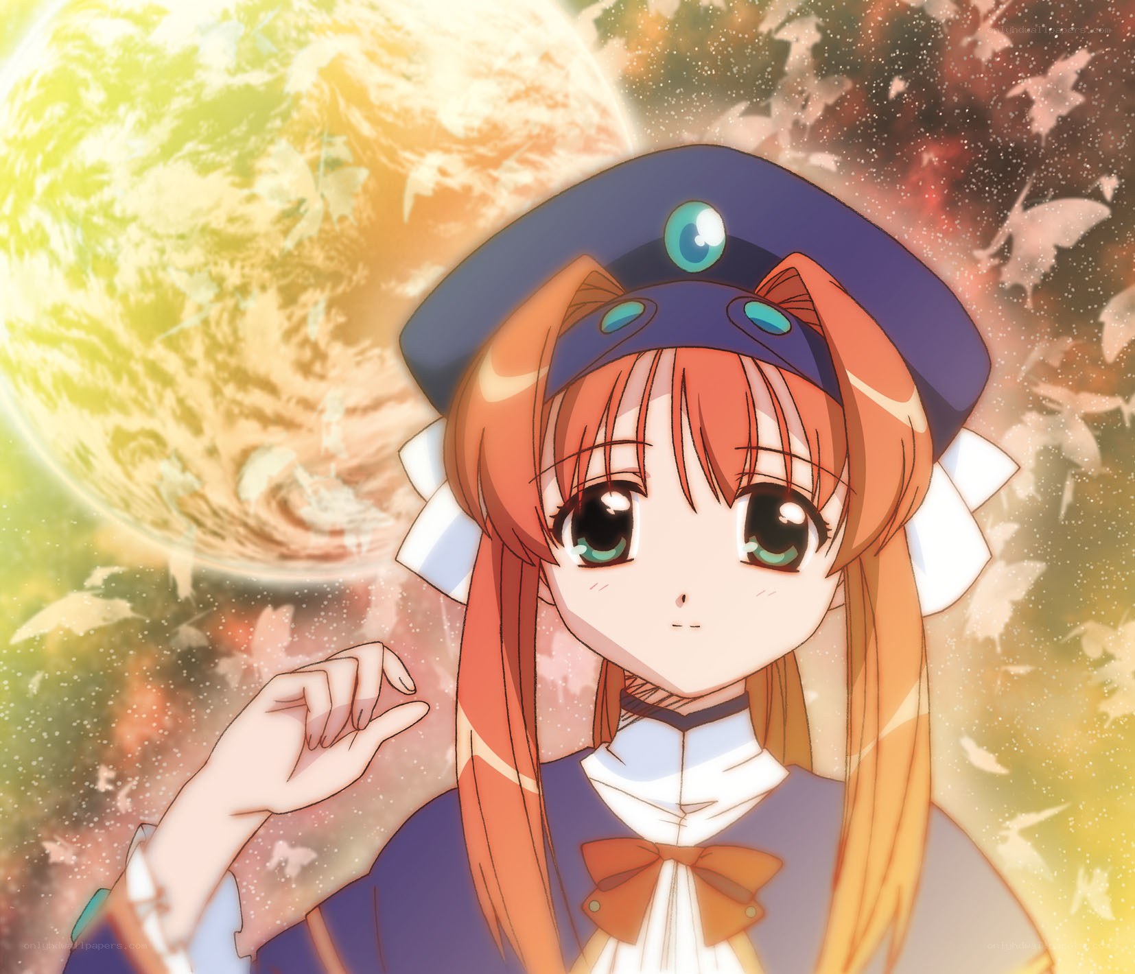 anime girl with planet background