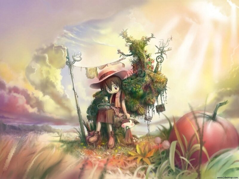 Anime girl with plant backpack