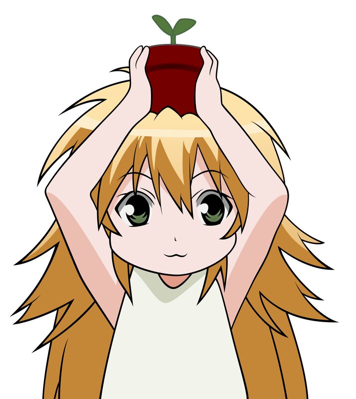 anime girl with plant on head