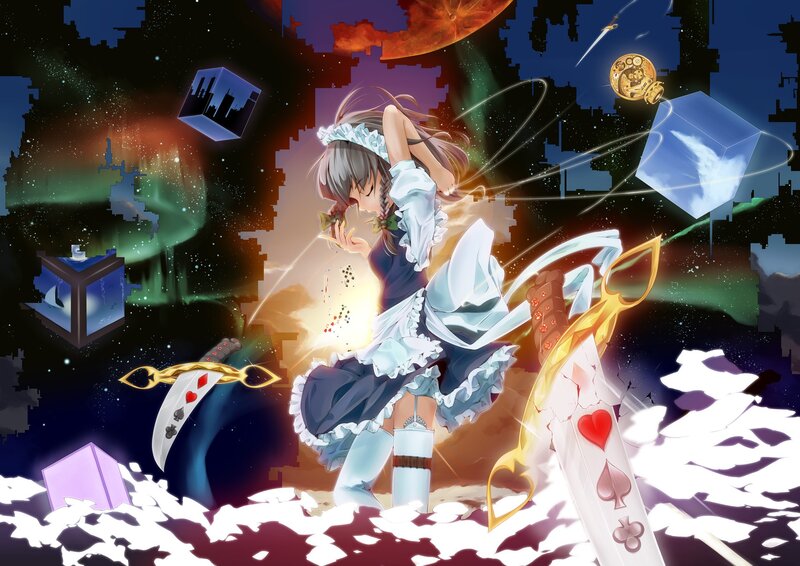 anime girl with playing cards