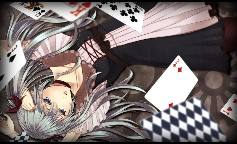 anime girl with playing cards
