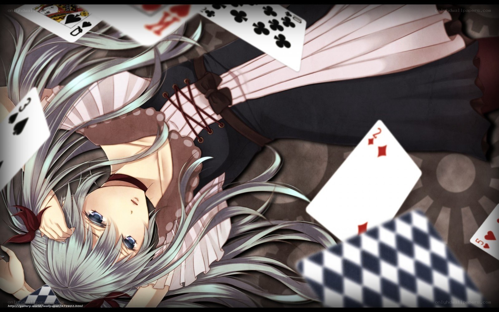 anime girl with playing cards