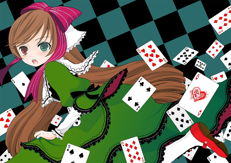 anime girl with playing cards