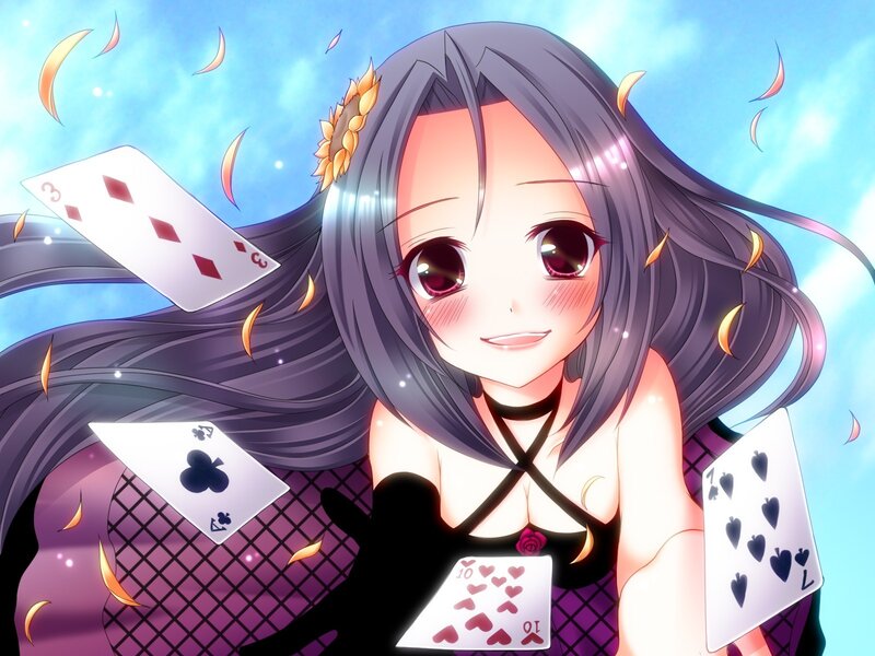 Anime girl with playing cards