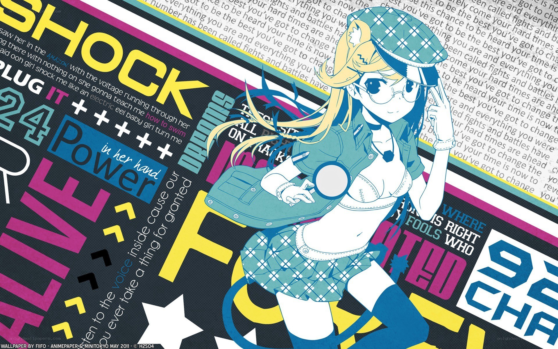 anime girl with plug and text