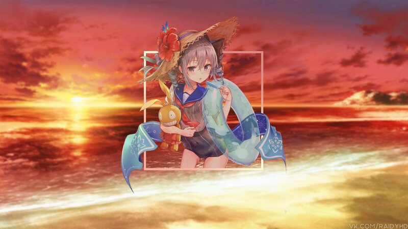 Anime Girl with Plush Toy — Red, Dramatic