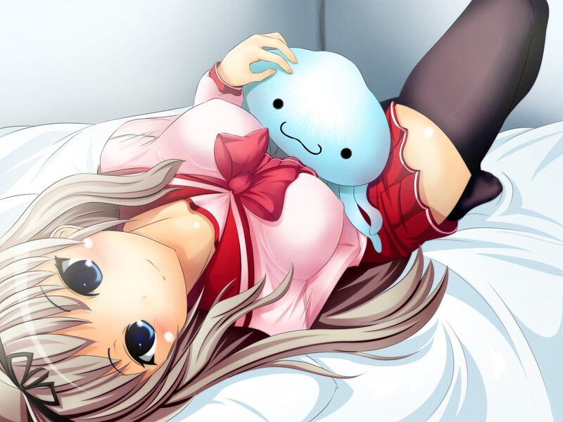 Anime Girl with Plush Toy — White, Calm