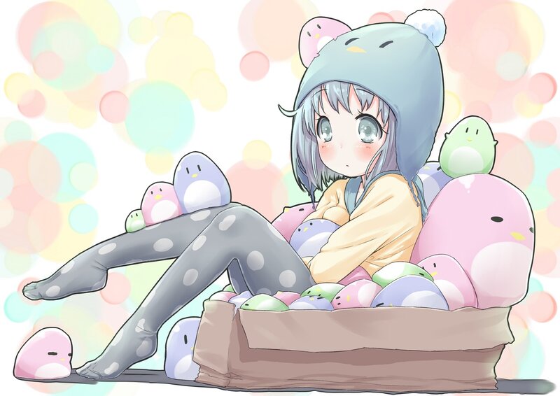 Anime girl with plush toys