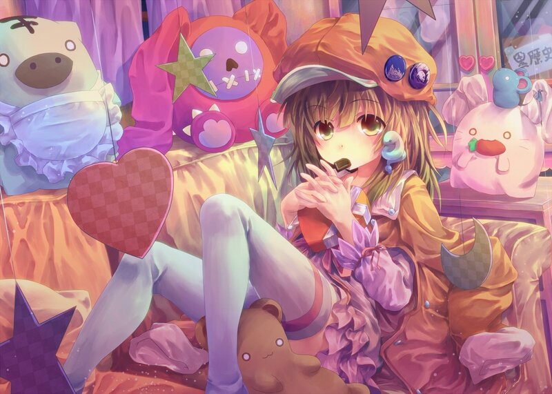 anime girl with plush toys