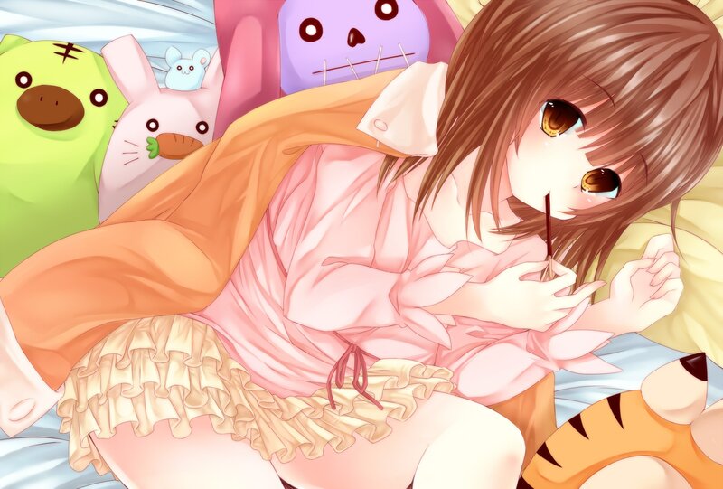Anime girl with plush toys
