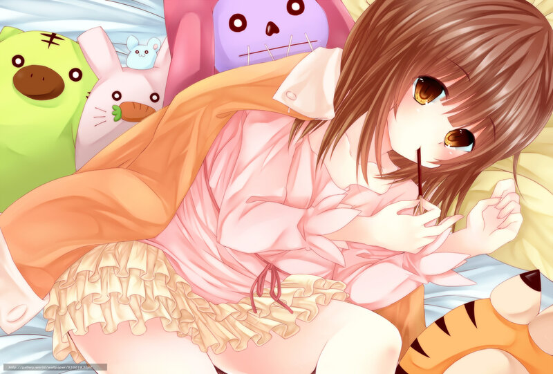 Anime Girl with Plush Toys — Pink, Calm
