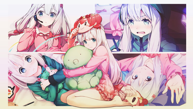 Anime Girl with Plush Toys — Pink, Playful