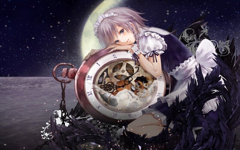 Anime Girl with Pocket Watch — Purple, Dreamy