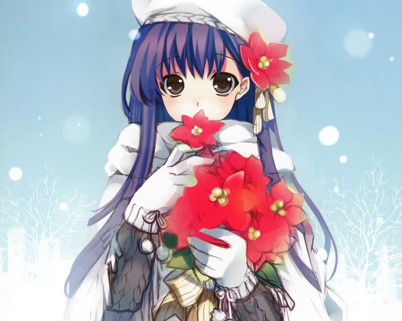 Anime girl with poinsettia