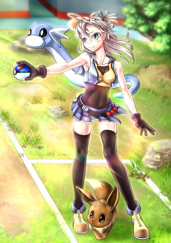 Anime Girl with Pokémon — Green