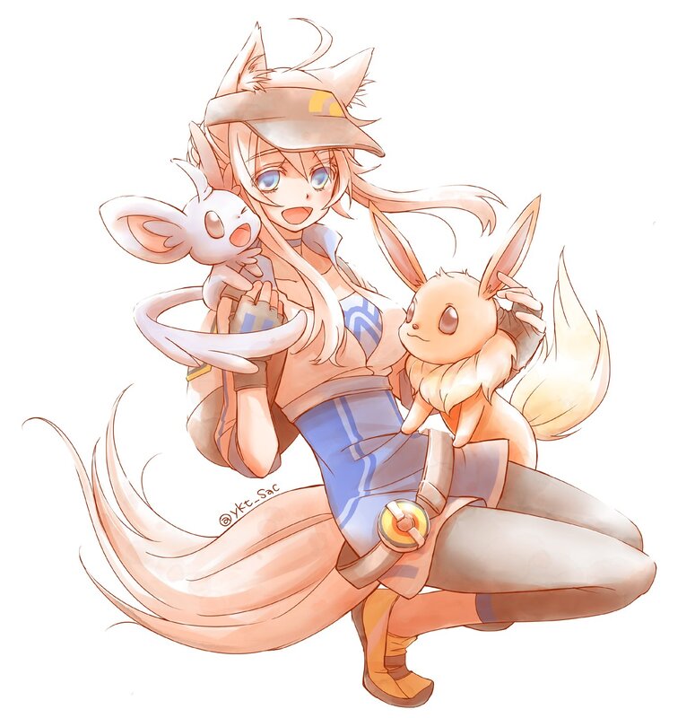 Anime Girl with Pokémon — White