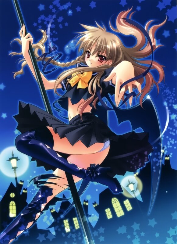 anime girl with pole at night