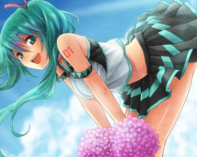 Anime Girl with Pom-poms — Blue, Energetic, Afternoon