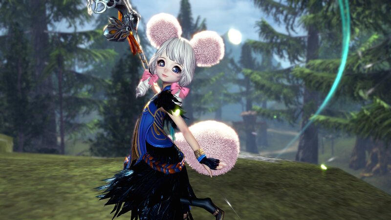 Anime Girl with Pom-poms — Blue, Playful, Night