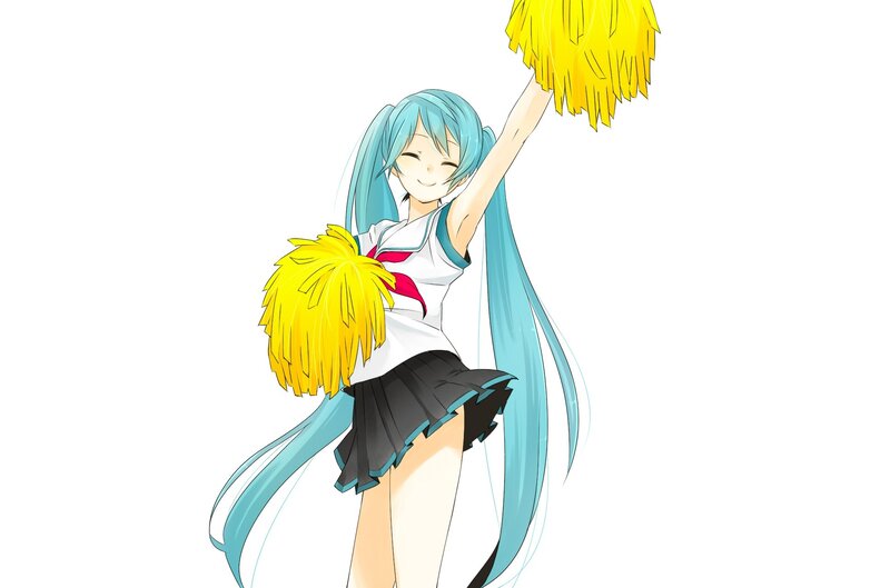 Anime Girl with Pom-poms — Blue