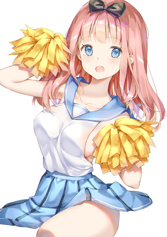 Anime Girl with Pom-poms — Pink, Playful, Bow