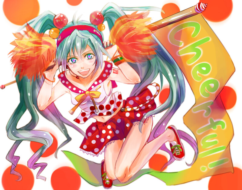 Anime Girl with Pom-poms — Red